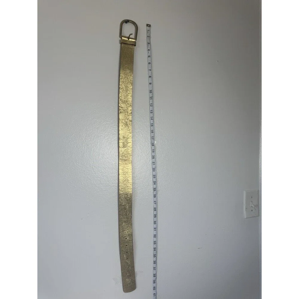 Lauren Ralph Lauren Gold Leather Belt Embossed Wide Waist Belt Women’s